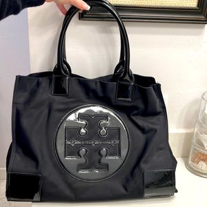 Tory Burch Large Black Ella Patent Tote